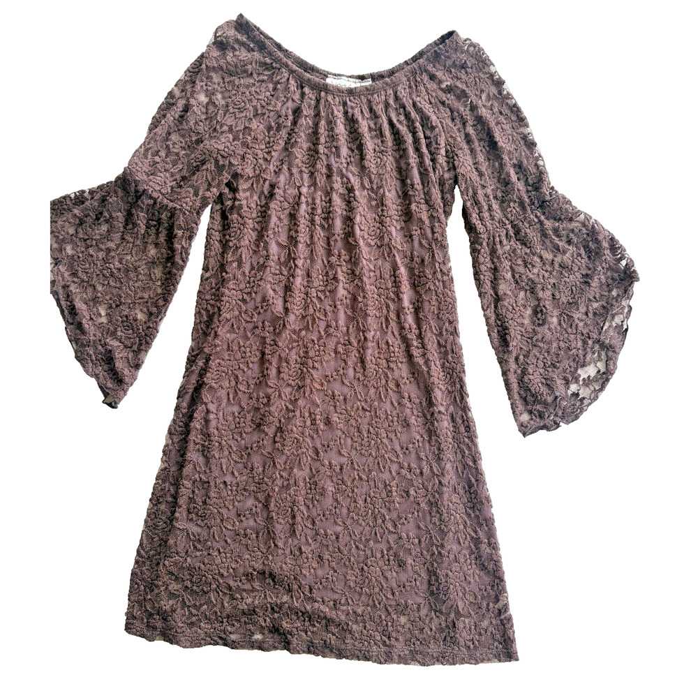 Jody California Women's Brown Floral Lace Dress Size Medium Western Wear